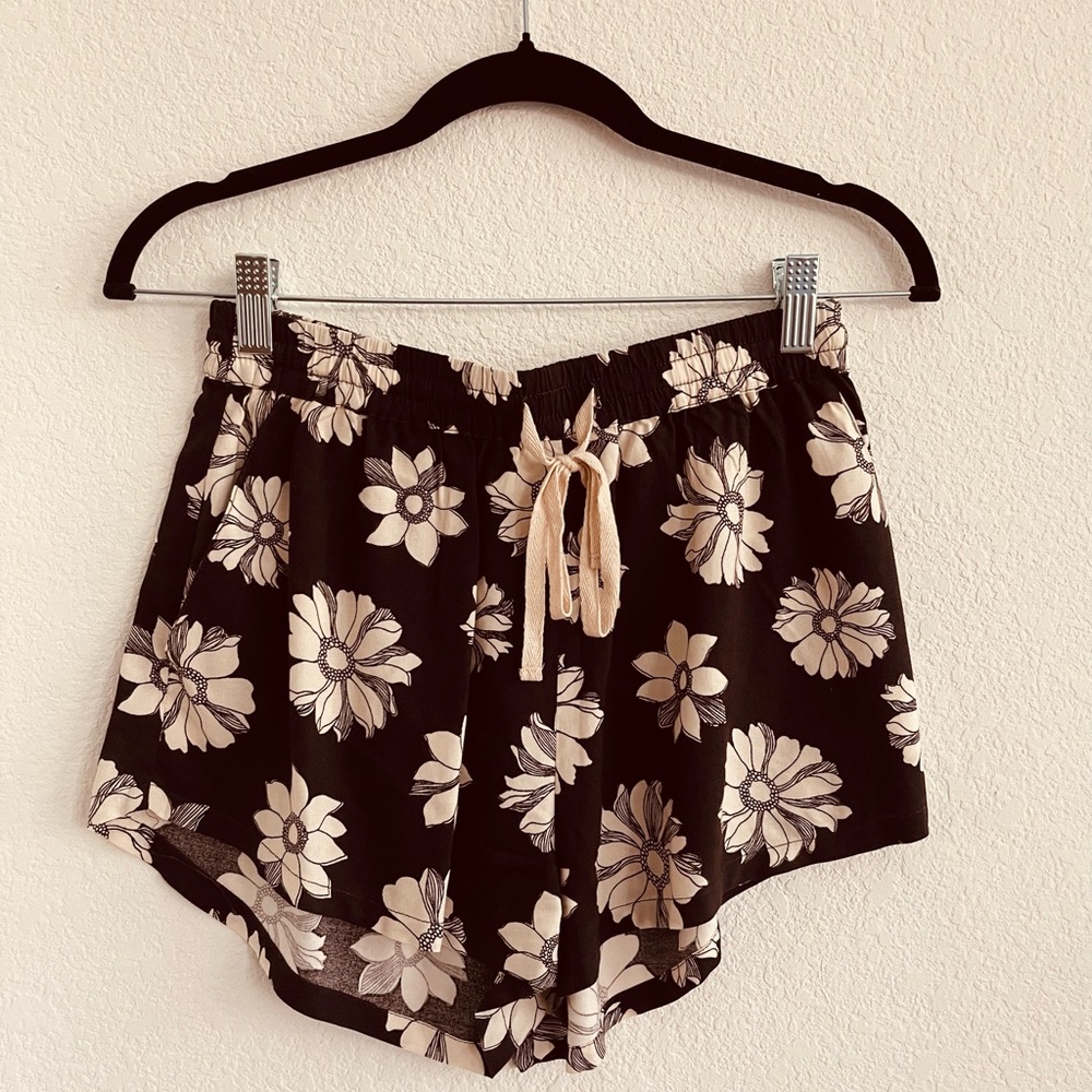 Billabong Black Floral Drawstring Shorts